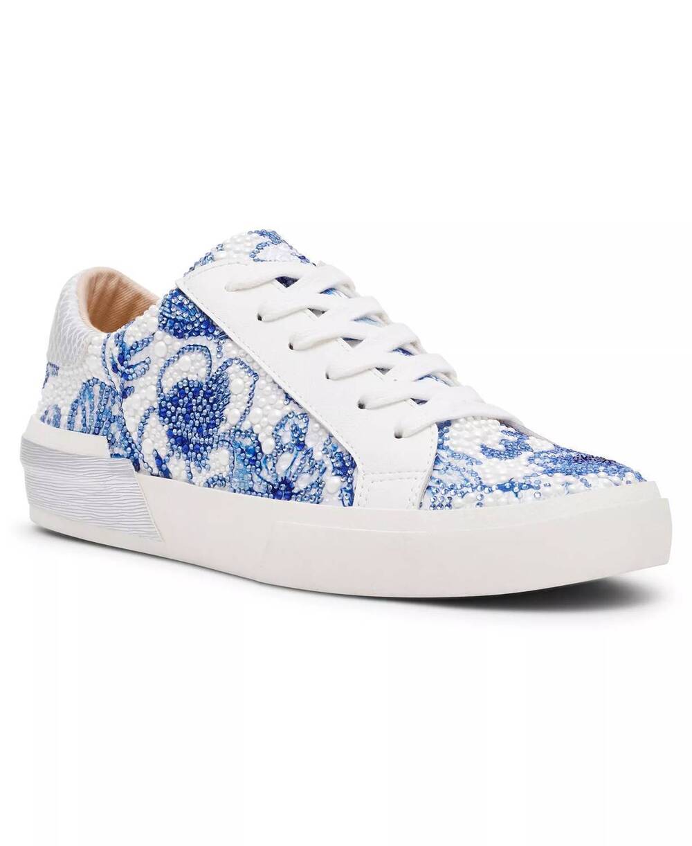 NEW BETSEY JOHNSON women's damon lace-up sneakers in white/blue floral